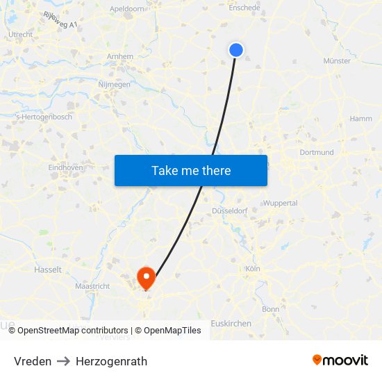 Vreden to Herzogenrath map