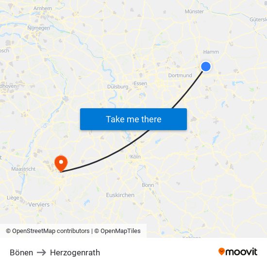 Bönen to Herzogenrath map