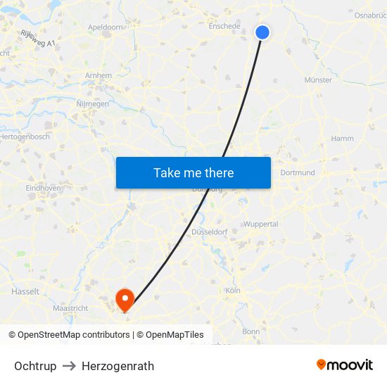 Ochtrup to Herzogenrath map