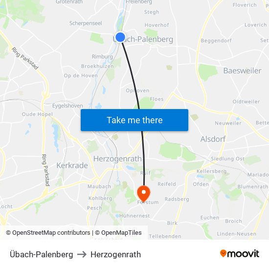 Übach-Palenberg to Herzogenrath map