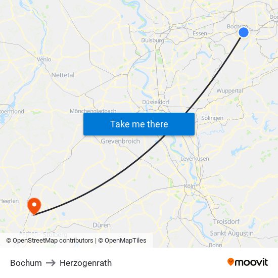 Bochum to Herzogenrath map