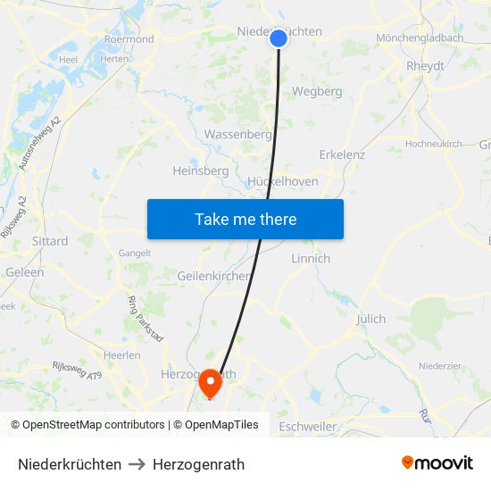 Niederkrüchten to Herzogenrath map