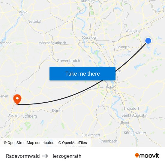 Radevormwald to Herzogenrath map