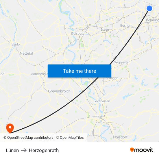 Lünen to Herzogenrath map