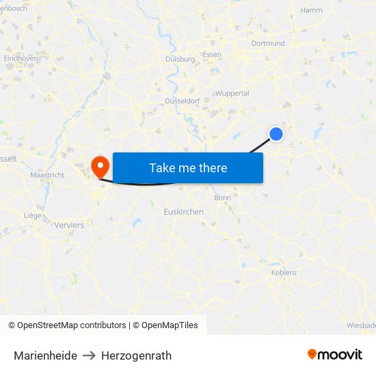 Marienheide to Herzogenrath map