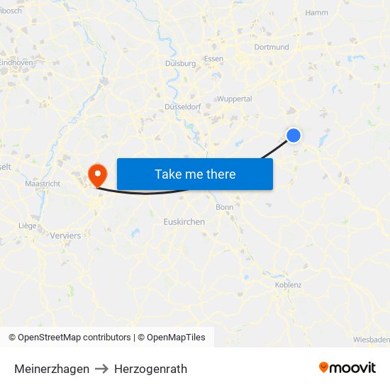 Meinerzhagen to Herzogenrath map