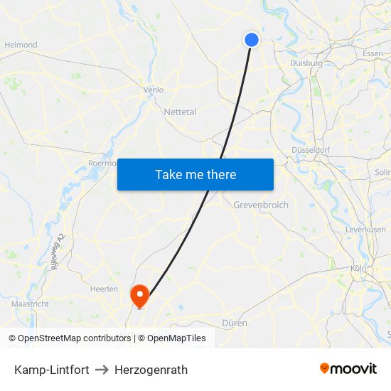 Kamp-Lintfort to Herzogenrath map