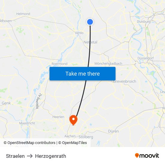 Straelen to Herzogenrath map