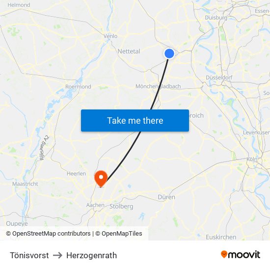 Tönisvorst to Herzogenrath map