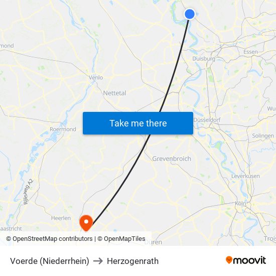 Voerde (Niederrhein) to Herzogenrath map