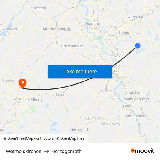 Wermelskirchen to Herzogenrath map