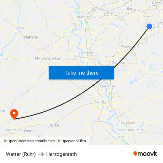 Wetter (Ruhr) to Herzogenrath map