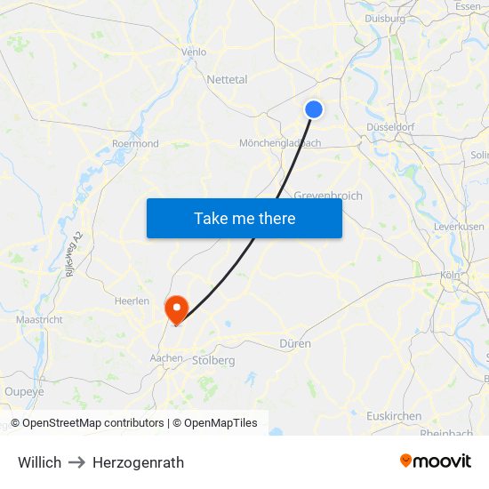 Willich to Herzogenrath map