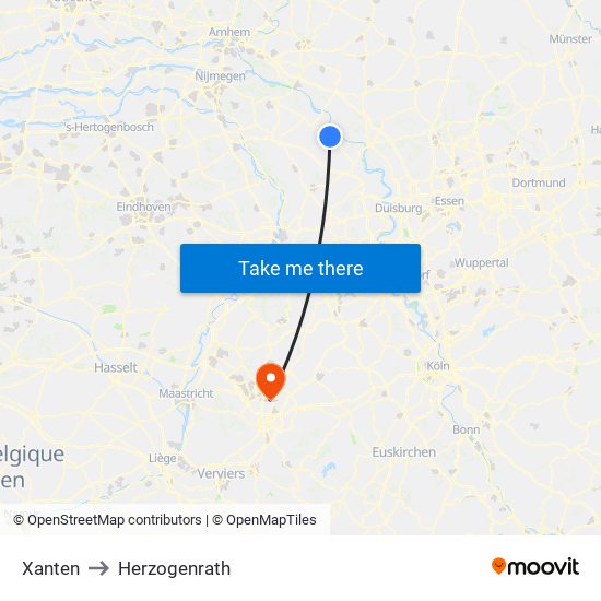 Xanten to Herzogenrath map