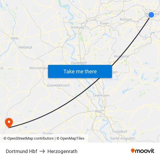 Dortmund Hbf to Herzogenrath map
