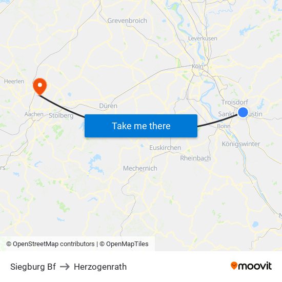 Siegburg Bf to Herzogenrath map