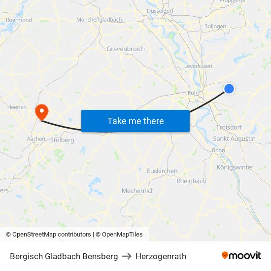 Bergisch Gladbach Bensberg to Herzogenrath map