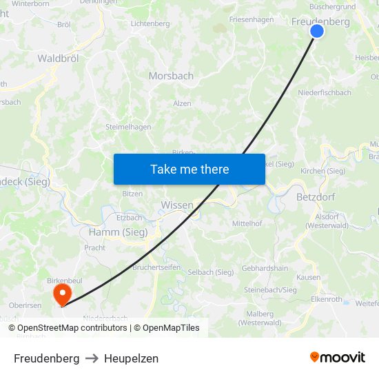 Freudenberg to Heupelzen map