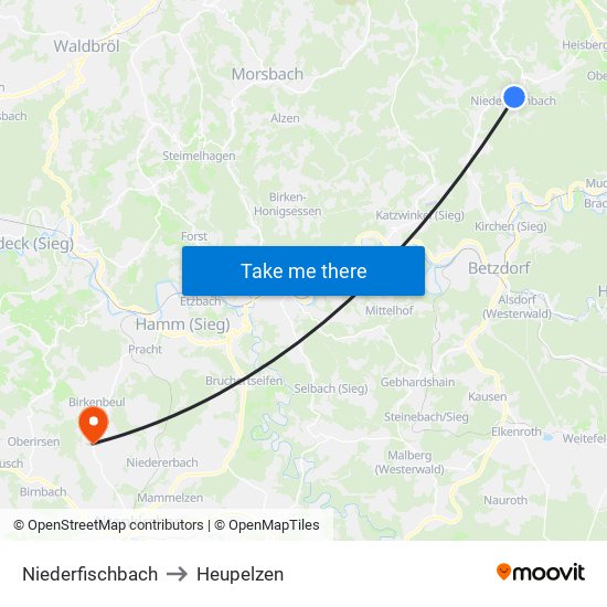 Niederfischbach to Heupelzen map