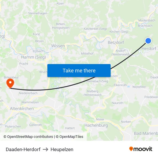 Daaden-Herdorf to Heupelzen map