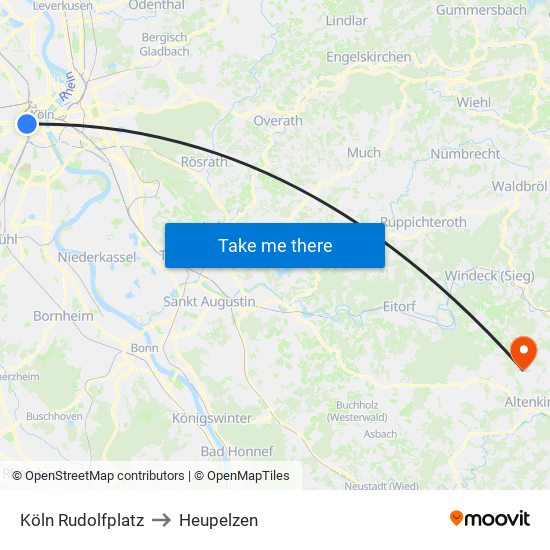 Köln Rudolfplatz to Heupelzen map