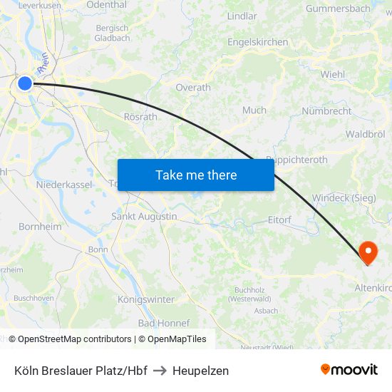 Köln Breslauer Platz/Hbf to Heupelzen map