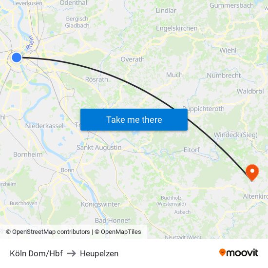 Köln Dom/Hbf to Heupelzen map