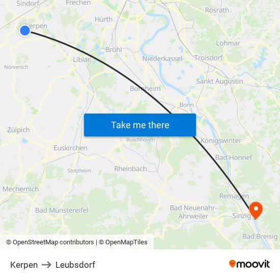 Kerpen to Leubsdorf map