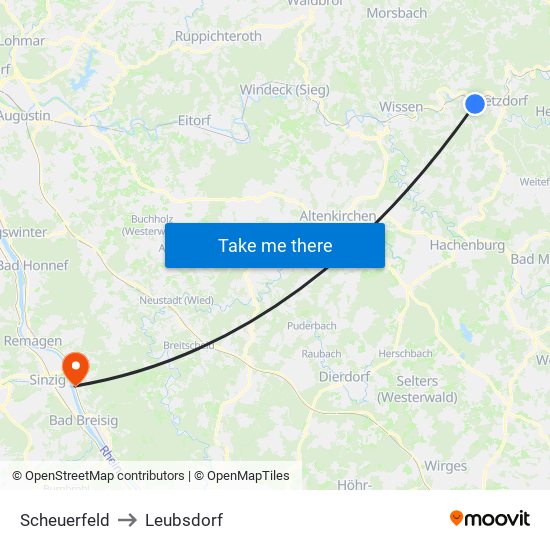 Scheuerfeld to Leubsdorf map