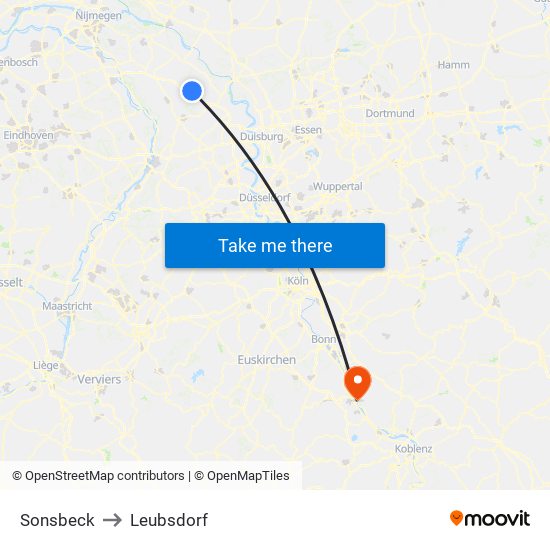 Sonsbeck to Leubsdorf map