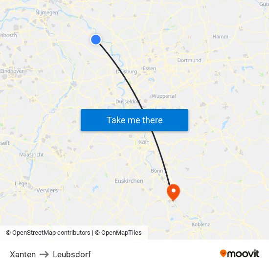 Xanten to Leubsdorf map