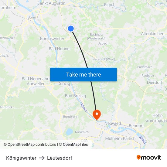 Königswinter to Leutesdorf map