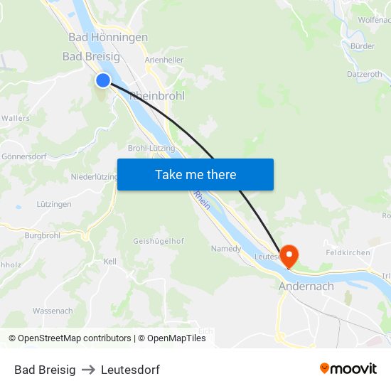 Bad Breisig to Leutesdorf map