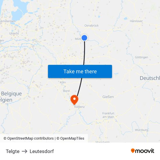 Telgte to Leutesdorf map