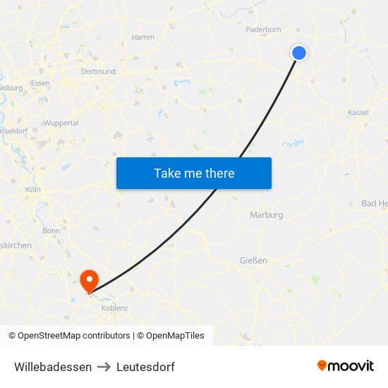 Willebadessen to Leutesdorf map