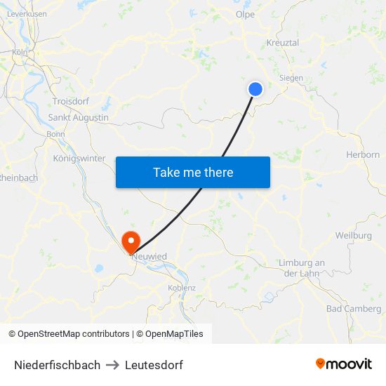 Niederfischbach to Leutesdorf map