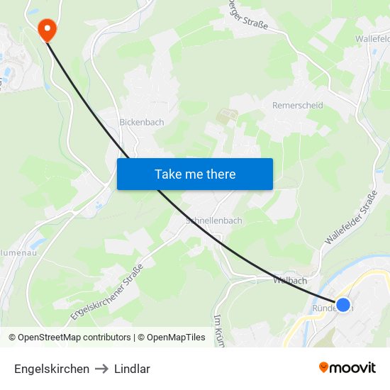 Engelskirchen to Lindlar map