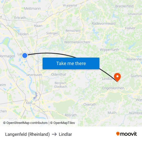 Langenfeld (Rheinland) to Lindlar map