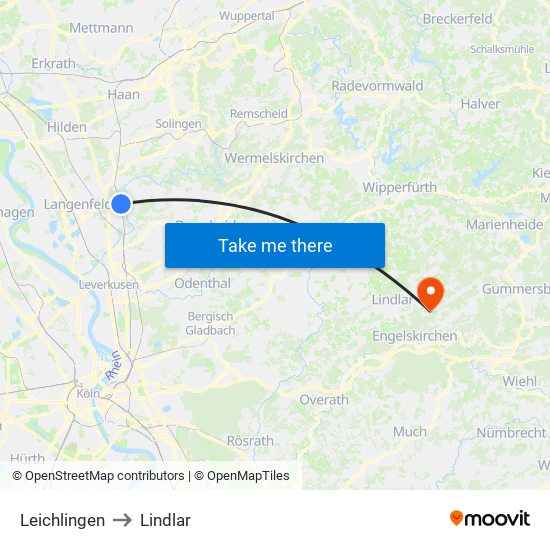 Leichlingen to Lindlar map