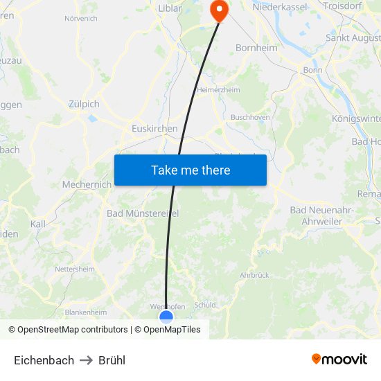 Eichenbach to Brühl map