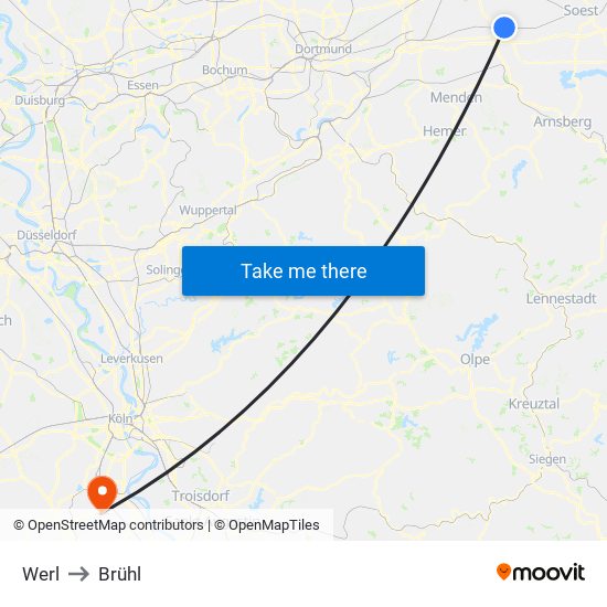 Werl to Brühl map