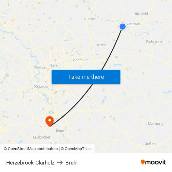 Herzebrock-Clarholz to Brühl map