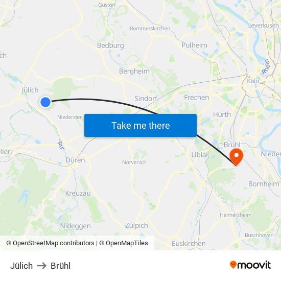 Jülich to Brühl map