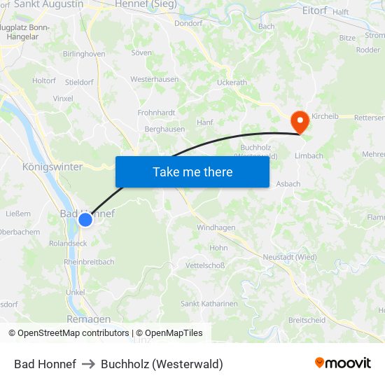 Bad Honnef to Buchholz (Westerwald) map