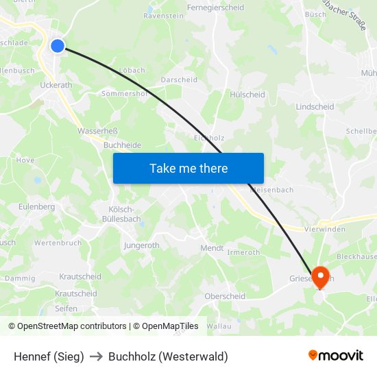 Hennef (Sieg) to Buchholz (Westerwald) map