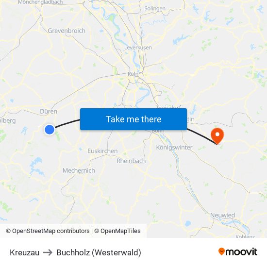 Kreuzau to Buchholz (Westerwald) map