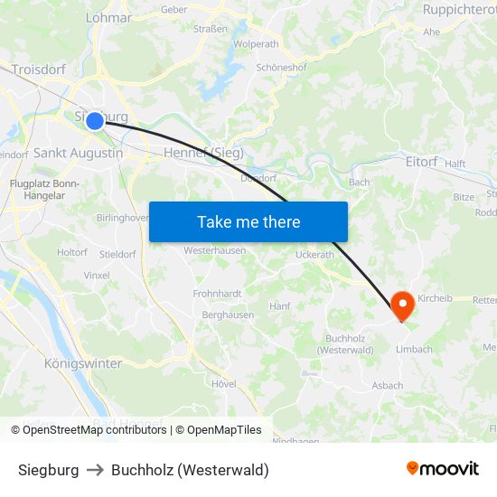 Siegburg to Buchholz (Westerwald) map