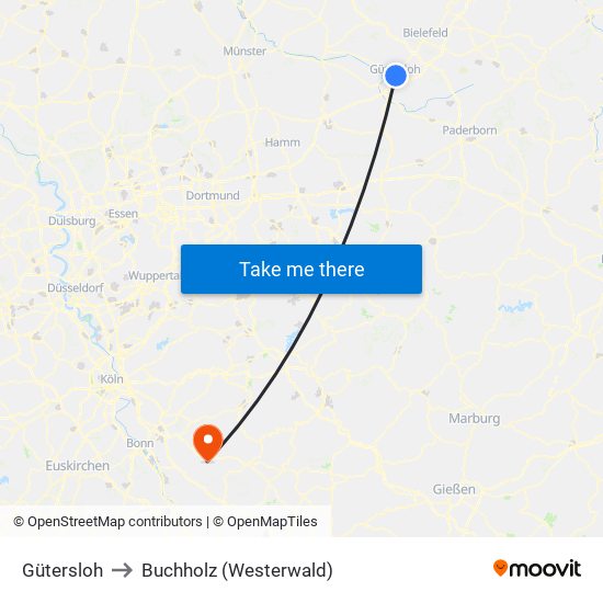 Gütersloh to Buchholz (Westerwald) map