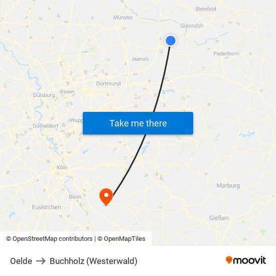 Oelde to Buchholz (Westerwald) map