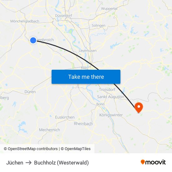 Jüchen to Buchholz (Westerwald) map